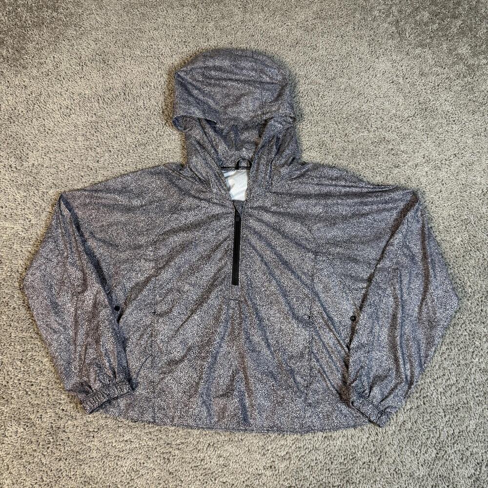Lululemon Jacket Womens 4 Gray Crop Windbreaker Hooded 1/4 Zip Lined Pockets